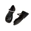Zapatos de Cuero con Suela Gruesa y Punta Redonda con Lazo de Perla Blanca Versátiles para Mujer 2026 Verano Nuevo Estilo Zapatos Mary Jane Bajos