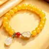 Pulseira de ágata amarela com contas para mulheres, item cultural e criativo de loop único de jade Hetian, ágata amarela natural, item cultural da tendência nacional