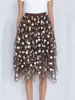 Falda de Lunares para Mujer Otoño e Invierno Nueva Cintura Alta Ajustada Temperamento Retro Irregular Malla Falda
