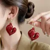 Pendientes de Aro Rojos con Forma de Corazón Grande Estilo Hong Kong para Mujer, Modelo Popular Nuevo, Lujo Ligero, Gama Alta, Pendientes Elegantes