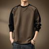 Camiseta de Manga Longa Raglan Resistente 420g Estilo Americano High-End com Color-Blocking para Homens, Moletom Camada Base Outonal de Caimento Solto para Homens