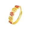 Anillo de Flor de Melocotón de Plata de Ley S925 para Mujer, Simple, Versátil, de Alto Nivel, Esmaltado, Abierto, Anillo con Diseño de Flor