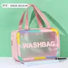 Bolsa de Cosméticos Transparente com Borda Colorida Fosca Personalizada, Simples, Portátil, À Prova d'Água, Necessaire, Cosméticos de Viagem, Armazenamento de Grande Capacidade
