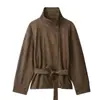 La chaqueta versátil de moda para mujer de comercio exterior transfronterizo más vendida en AliExpress, con cuello alto, cinturón y efecto de textura de gamuza