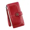 Cartera Larga para Mujer Estilo Coreano Cremallera Distintiva Bolso de Mano tipo Clutch de Cuero Encerado Bolso de Mano Elegante Cartera para Certificados y Monedas