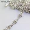 Cadena de soldadura con código de color sólido, forma de ojo de caballo, diamantes de imitación plateados, cadena decorativa para tocado de vestido de novia, accesorios de ropa