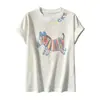 Moda Casual Estilo Coreano Camiseta Estampada de Pônei com Gola Redonda Solta Cartoon Manga Curta para Mulheres Nova Roupa Feminina Primavera e Verão 2026