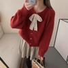 Cárdigan Suéter de Punto Suelto Suave Ceroso para Mujer Otoño e Invierno Estilo Tweed Cuello Redondo Lazo Manga Larga Moda
