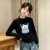 Camada Base Térmica Feminina com Interior Aconchegante Penteado Camiseta de Manga Longa com Gola Redonda Infantil Estilo Novo Outono Inverno Top Casual Versátil