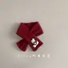 Cachecol de Lã Vermelho Infantil para Ano Novo e Natal, Aquecedor de Pescoço Cruzado à Prova de Vento Quente para Outono e Inverno, Desenho Animado Fofo para Meninos e Meninas