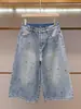 Jeans Cropped Feminino de Cintura Alta Slimming de Perna Larga Moda Verão Novo Estilo Coreano com Strass Shenzhen Nanyou