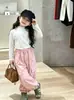 Overol Rosa para Niñas Estilo Primavera y Otoño para Bebés y Niños Pequeños Pantalones de Pierna Ancha Multibolsillos Cintura Elástica Cordón Puños Elásticos Casuales Pantalones Largos
