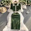Estilo Coreano Elegante Socialité Estilo Hong Kong Estilo Europeo y Americano Cuello Polo Hebilla Metálica Vestido de Seda Helada Longitud Media Por Encima de la Rodilla