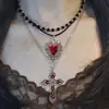 Junan Colgante de Collar con Colgante de Cruz de Flor con Forma de Corazón de Perla Gótico Retro Transfronterizo Estética Y2K Nuevo Estilo