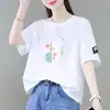 Comercio Electrónico Transfronterizo Comercio Exterior Ropa para Madres Verano de Edad Media Nuevo Estilo Camiseta de Manga Corta Holgada Adelgazante Talla Grande Versátil para Mujer