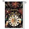 Bandeira Decorativa Tema Festa de Ano Novo Amazon Transfronteiriça 2025 Impressa Frente e Verso Fogos de Artifício Preto Dourado Bandeira de Jardim de Linho