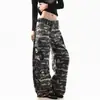 Jeans de Trabajo Camuflaje Verde Militar High Street Americano para Mujer 2026 Rectos Sueltos Estilo Retro Hip Hop Pantalones de Pierna Ancha de Cintura Alta