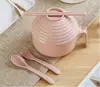 Tigela de Macarrão Instantâneo para Dormitório Estudantil Japonês com Tampa Palha de Trigo Utensílios de Mesa Marmita Conjunto de Tigela de Macarrão Instantâneo e Hashis