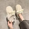 Pantuflas Peludas Florales Estilo Hada Francesa para Mujer, Novedad Otoño e Invierno 2025, Dulces y Cálidas, de Punta Cerrada, Pantuflas de Algodón para Mujer