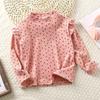 Camisa básica de otoño e invierno para niñas, estilo occidental para bebés, personalidad infantil, estilo coreano moderno, forro polar, top floral con estampado de lunares ondulados gruesos