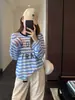 Cubierta Protectora Solar de Verano Estilo Coreano Estilo Perezoso Camiseta de Manga Larga Rayada Top Holgado Adelgazante para Mujer Nuevo Estilo H062503