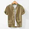 Camisa de Hombre de Manga Corta con Cuello Mao Estilo Chino Nuevo Estilo Verano 2026, Camisa Delgada Transpirable Holgada de Doble Bolsillo Estilo Chino Nuevo