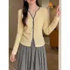 Camiseta de Manga Larga con Cuello en V y Bloques de Color GomingRetro para Mujer, Suéter de Punto Otoño Guangzhou Trece Líneas AN2311