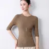 Suéter de color liso sin costuras principios de otoño delgado manga de cinco cuartos tejido superior camiseta de manga media para mujer corte ajustado camiseta básica venta al por mayor