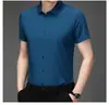 Camisa Masculina Casual de Verão Cor Sólida Transfronteiriça Solta de Manga Curta Não Amassa Antirrugas Cor Sólida Moda Lasel Camisa Pai