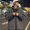 Moletom cardigã liso para homens, estilo primavera/outono, marca americana da moda, forrado com fleece para aquecimento, jaqueta com capuz, peça para casal, agasalho de outono
