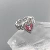 Nuevo Anillo de Corazón con Diamante Rosa Personalizado Estilo Coreano para Mujer, Moda Retro Hip-Hop Personalidad Borla Anillo Abierto para Dedo Índice Tendencia