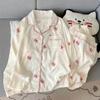 Comércio Exterior Transfronteiriço ao Vivo Primavera e Outono Nuvem Algodão Gola Lapela Cardigan Manga Longa Calça Longa Conjunto de Pijama Feminino Casual Roupa de Casa