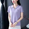 Camiseta de manga curta de verão para mulheres 2026 nova moda que rejuvenesce solta top de seda gelada roupas femininas para senhoras de meia-idade camisa polo