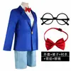 Fantasia Cosplay do Conan Infantil Adulto Estilo Terno Azul Shorts com Óculos Gravata Conjunto Cosplay de Halloween