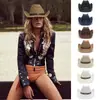 Nuevo estilo europeo y americano cinturón de remaches para exteriores sombrero de mezclilla western para hombres y mujeres protector solar casual moda sombrero de paja venta al por mayor