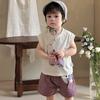 Conjunto de Verão para Bebê Meninos Camiseta sem Manga e Shorts Conjunto de Duas Peças 2026 Nova Roupa Infantil de Desenho Animado para Uso ao Ar Livre Classe A