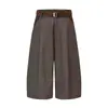 Shorts de Terno Patchwork Pied-de-Poule Masculino Verão Tendência Vibe Calças Pantalona Cropped Estilo Old Money Cinto Casual Calças de Comprimento Médio