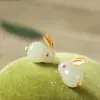 Conjunto Coelho de Jade Este Ano Pingente Anel Ano do Coelho Ouro Incrustado Coelho de Jade Brincos de Coelho Fofos Pingente