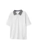 Directo del fabricante: Camisa POLO de verano estilo retro casual con bloques de color y cuadros, cuello camisero, para hombres y parejas, top suelto de imitación dos piezas