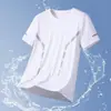 Camiseta de Seda de Gelo Masculina Verão Esportiva Fina Secagem Rápida Respirável Elástica Solta Casual Confortável Gola Redonda Malha Manga Curta Masculina