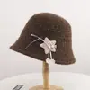 [En Stock] Sombrero de cubo de lana de alpaca con diseño de estrella y lazo, cálido y elegante, de diseñador coreano de nicho