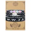 Amazon nuevo conjunto de pulsera de tarjeta WWJD cuerda de mano acero inoxidable marco de mano cruzado pulsera de amistad tejida tarjeta