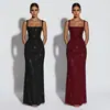 C7633 Moda Europeia e Americana Transfronteiriça Aliexpress Amazon Vestido Bodycon Sexy Feminino com Alças Finas, Ajuste na Cintura e Amarração