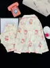 Conjunto de loungewear infantil estilo lapela, tecido fino para primavera e outono, cardigã de manga longa, pijama de algodão estilo coreano com estampa de nuvens para meninas