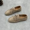 Zapatos Literarios Retro Hechos a Mano de Cuero Genuino, Zapatos Tipo Beanie Slip-On, Zapatos Planos de Punta Redonda con Cordones y Borlas Esmeriladas de Piel de Vaca Suave para Mujer
