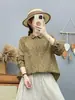Moda Otoño 2026: Camisa Cuadrada de Gasa de Algodón de Doble Capa con Cuello Cuadrado Estampada de Manga Larga para Mujer, Top Casual Ajustado