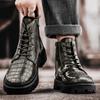 Botas de hombre de otoño e invierno, botas cortas nuevas, suela gruesa negra, estilo retro británico, con estampado de cocodrilo, zapatos para hombre
