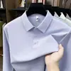 Camisa polo sin costuras para hombre, nuevo modelo de otoño, camiseta casual de lujo ligero de alta calidad de manga larga, camisa básica de vestir con cuello camisero