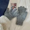 Guantes de Punto con Lazo de Imitación de Pelo de Conejo para Estudiantes Mujeres, Lindo Estilo Coreano Otoño e Invierno Calientes para Ciclismo, Guantes Grises sin Dedos de Moda Coreana