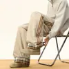 Pantalones Casuales de Raya Lateral Estilo Americano Otoño e Invierno 2025 Nuevos de Moda Gruesos Cálidos de Algodón Rectos Sueltos Largos
